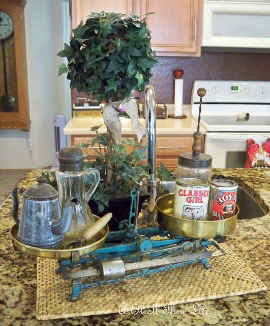 i didn t reinvent the wheel, home decor, The scales and antique kitchen items are perfect on the island