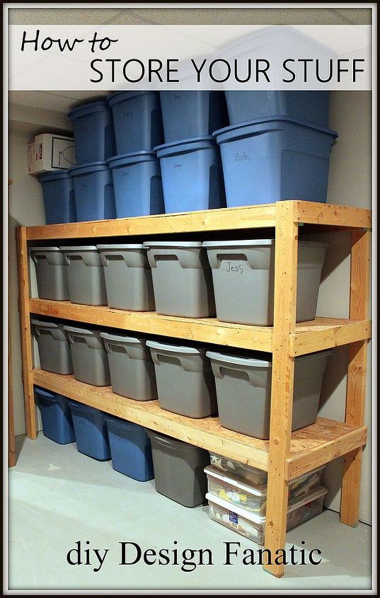 easy storage idea, shelving ideas, storage ideas, woodworking projects, A storage area in your basement in garage doesn t have to be expensive or complicated