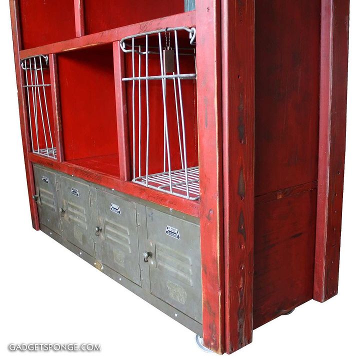 custom bookcase with vintage lockers and baskets, painted furniture, storage ideas, The vintage circa 40s or so metal lockers kicked this whole project off GadgetSponge com