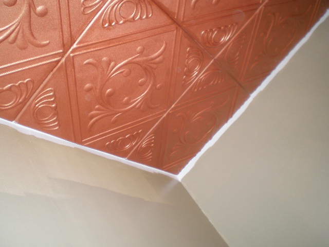 guest bathroom, bathroom, remodeling, painted styrofoam tiles on the ceiling