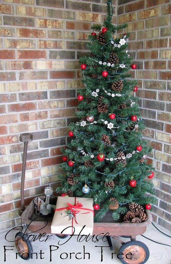 our front porch tree, christmas decorations, curb appeal, porches, seasonal holiday decor, Apples pine cones and more