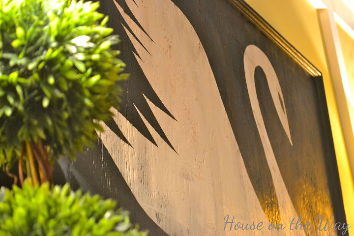cartel de cisne de madera pintado, Creado a partir de madera contrachapada y una plantilla dibujada a mano