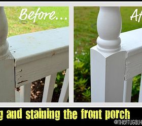 front porch makeover, decks, flowers, home decor, porches, Painted and repaired the white railings