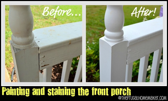 front porch makeover, decks, flowers, home decor, porches, Painted and repaired the white railings