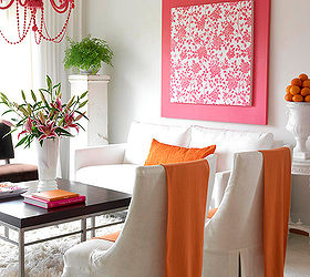 morph white walls from pale into interesting, home decor, painting, wall decor, White walls are transformed by adding pink orange and black accents