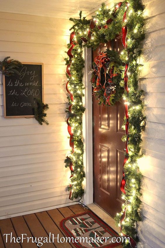christmas front porch, curb appeal, seasonal holiday decor, wreaths, also loving the chalkboard may have to make it a permanent addition to my porch