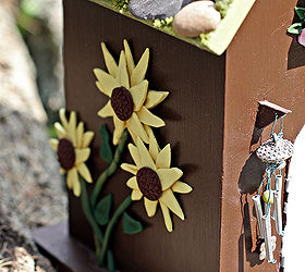 diy fairy house using craft supplies, crafts, Bright yellow sunflowers made from clay