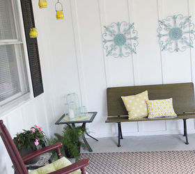 front porch makeover hang your candles w chain, outdoor furniture, outdoor living, porches, Got that rug for 10 pillows work wonders painted the iron