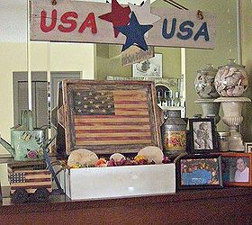 scrap wood usa sign, crafts, patriotic decor ideas, seasonal holiday decor, Inside on my piano mantel