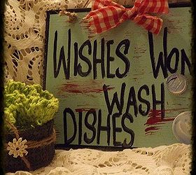 wishes won t wash dishes sign and a dishwashing set, crafts, Using left over flooring and plastic bottle tops for the bubbles I created this little sign