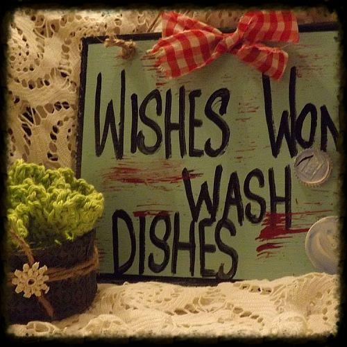 wishes won t wash dishes sign and a dishwashing set, crafts, Using left over flooring and plastic bottle tops for the bubbles I created this little sign
