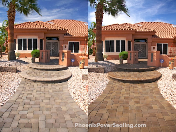 pavers, cleaning tips, concrete masonry, curb appeal, Sealed paver walkway