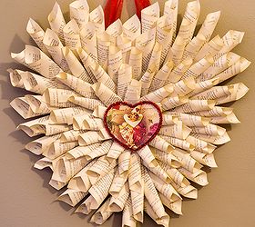 vintage bookpage heart wreath, crafts, repurposing upcycling, seasonal holiday decor, wreaths, Vintage Bookpage Heart Wreath