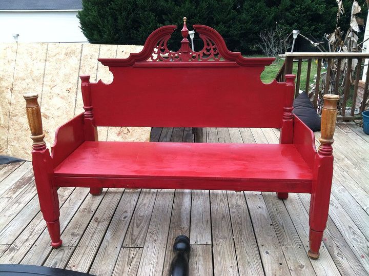 An Outdoor Bench Made From An Old Queen Bed Frame Hometalk