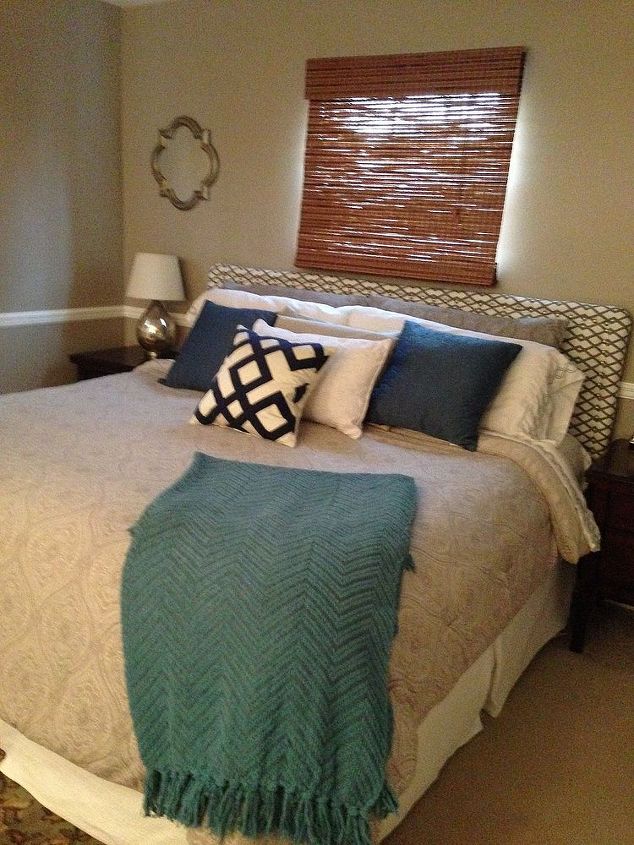diy headboard from hollow core door total cost 40, bedroom ideas, diy, home decor, painted furniture, I am really happy it fit right under the window and the chair rail was a non issue