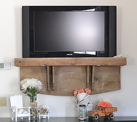 how s your tv hanging we added a shelf now ours looks better, diy, shelving ideas, woodworking projects, Summer display