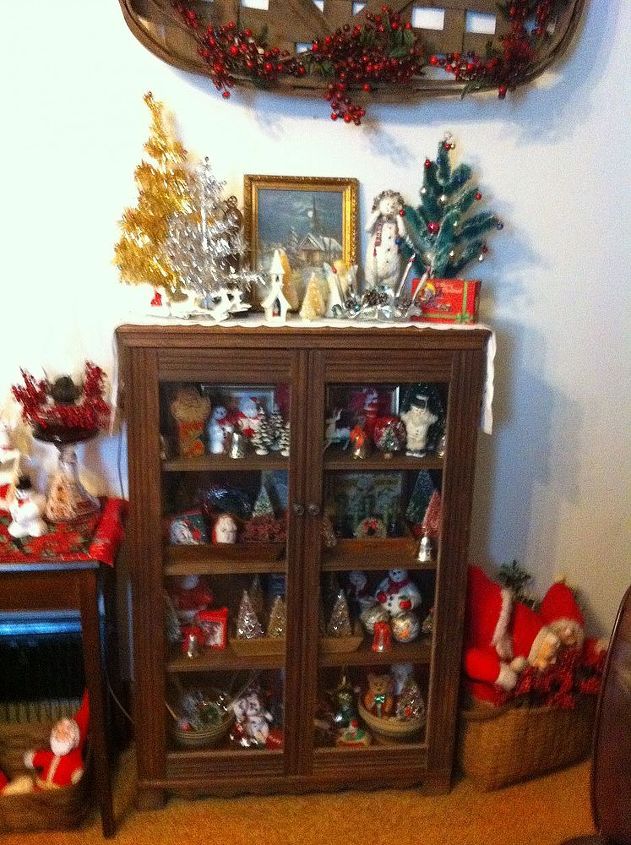 have a very vintage christmas, seasonal holiday d cor, This is a cupboard I found at an estate sale for 8 Beautiful wood after stripping off several coats of paint