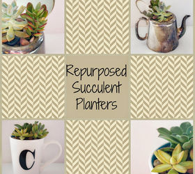 repurposed succulent planters, container gardening, flowers, gardening, repurposing upcycling, succulents