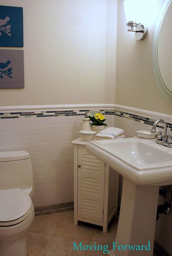 basement bathroom renovation, bathroom ideas, home decor, tiling, New sink tile light fixtures and toilet
