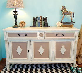 thrift store buffet turned painted tv console, painted furniture, Ivory Buffet Makeover