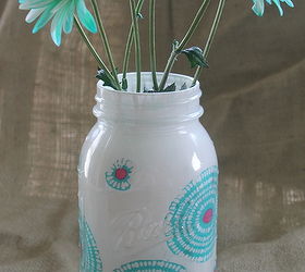 five ways to decorate mason jars, crafts, decoupage, mason jars, Fabric and paint combine onto this fabulous jar
