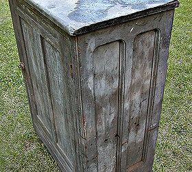 19th century jelly cupboard transformation, chalk paint, painted furniture, repurposing upcycling, The oil stained cupboard with rough cut metal on top on the day I bought it the Before