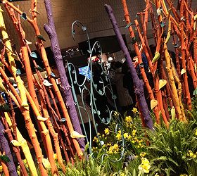 garden inspiration from the flower show, flowers, gardening, outdoor living, succulents, Colorful tree limbs create a natural fence