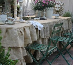 ruffled burlap tablecloth, crafts, patio