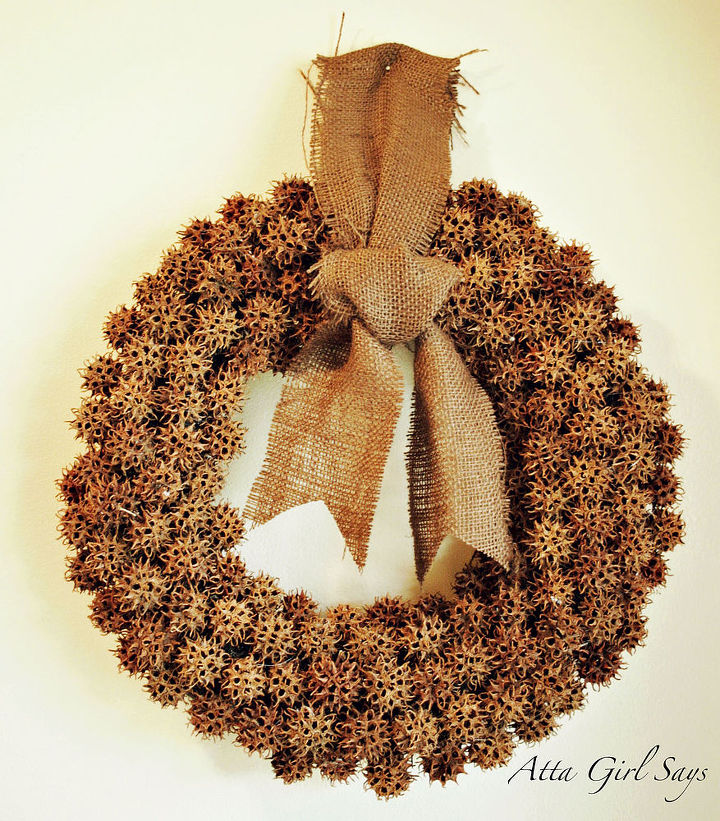 wreaths for every season, christmas decorations, crafts, doors, halloween decorations, seasonal holiday decor, wreaths, Fall Sweet Gum Ball Wreath