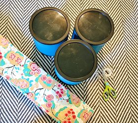 upcycling coffee cans into organization containers, organizing, repurposing upcycling, Grab some paper scraps to fancy these coffee cans up a bit