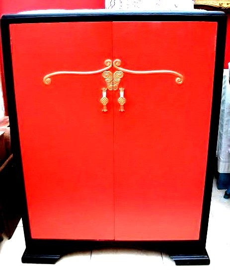 red black art deco cabinet, painted furniture