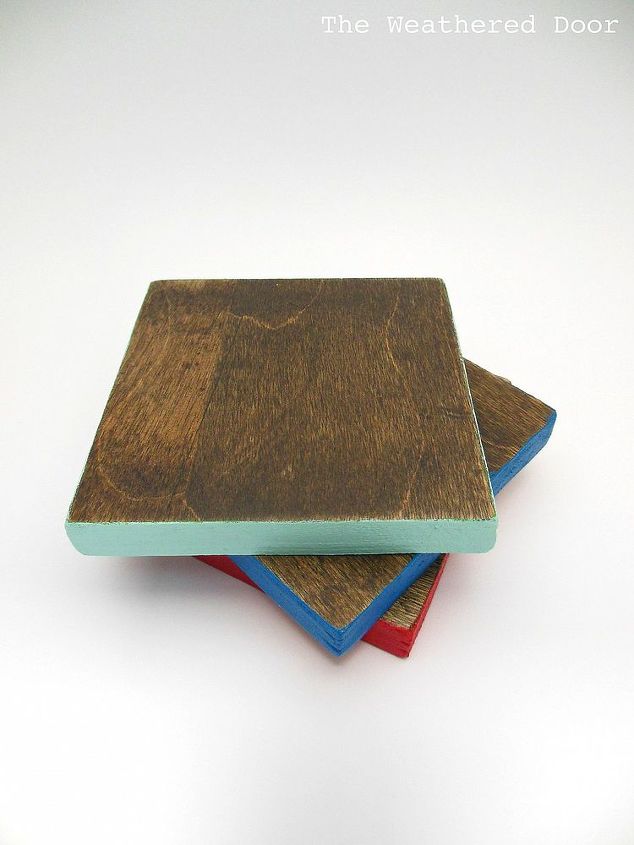 reversible scrabble tile coasters with a pop of color, crafts, The opposite side can be stained dark for a different look but still has a fun pop of color