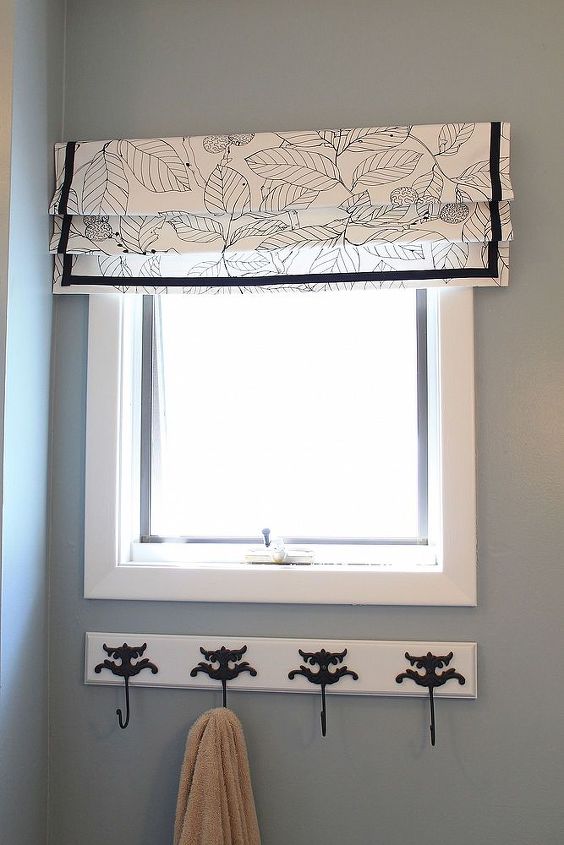 easy fake roman shade tutorial, crafts, reupholster, window treatments, Roman shade in the bathroom