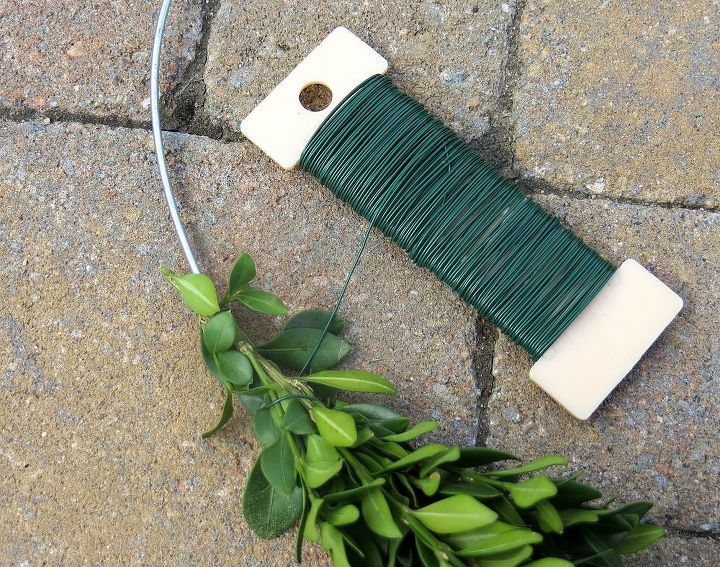 boxwood clover wreath for st patrick s day, crafts, seasonal holiday decor, wreaths, Wire boxwood springs to the wreath form