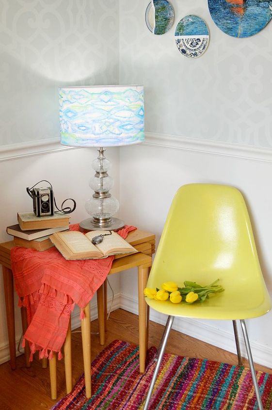 watercolor lampshade, crafts, home decor, lighting, repurposing upcycling