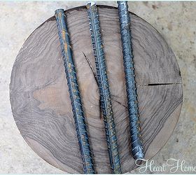 diy rustic wood pedestals, diy, home decor, how to, repurposing upcycling, woodworking projects, We used 1 2 rebar slices of walnut from a wood stump we got our stump at a lumber yard but you could get one at a local tree service or even a local firewood service cut rebar into 4 equal pieces full tutorial on the blog