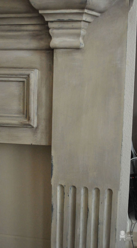 chalk painted fireplace mantel, ASCP Country Grey Old White French LInen with Dust of Ages and waxes