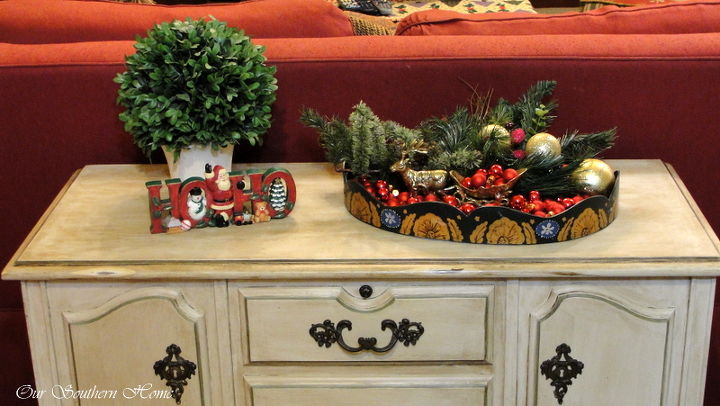 christmas chalk art vignette, christmas decorations, seasonal holiday decor, Antique cedar chest purchased at the Restore and refurbished with chalk paint