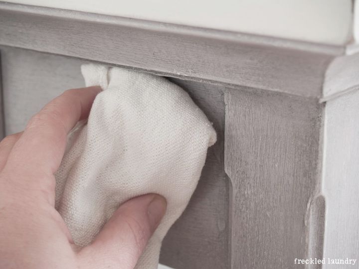 how to create a timeworn weathered and crackle finish on furniture, chalk paint, painted furniture, Buffing the wax