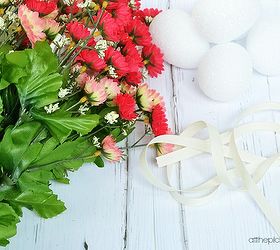 make this sweet flower easter egg tree it s so simple, crafts, easter decorations, seasonal holiday decor, Supplies Needed faux flowers foam Easter eggs ribbon and hot glue gun