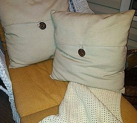 i m a little bit country, home decor, repurposing upcycling, The two linen pillows and a cream crochet throw adds warmth and cozy to the outdoor room Goodwill treasures