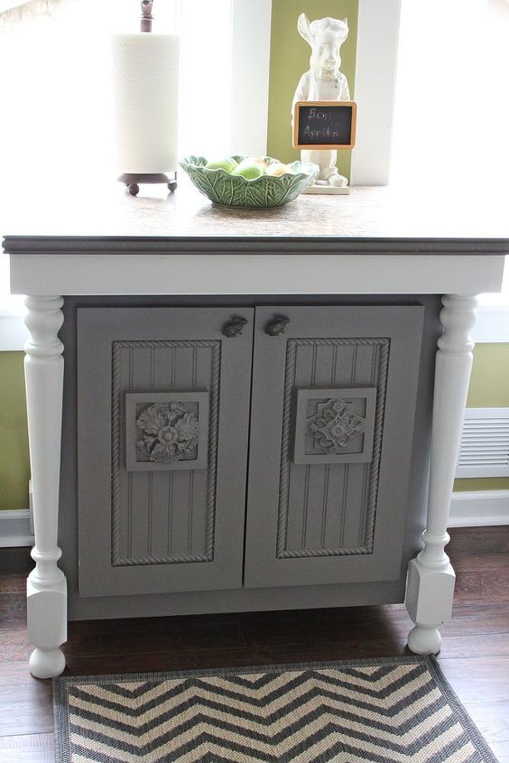 my cottagey ikea kitchen, home decor, kitchen design, kitchen island, shelving ideas, My island was handmade and I just repainted it gray to flow better with my kitchen