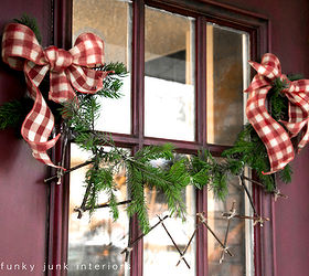 a twig garland of the charlie brown kind, christmas decorations, crafts, doors, seasonal holiday decor, Two garlands plus two bows a unique front door decoration