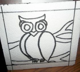 quilted styrofoam box fall centerpiece or a storage box tutorial, crafts, draw your design make sure it is not tiny or detailed owl legs in this case they were too small