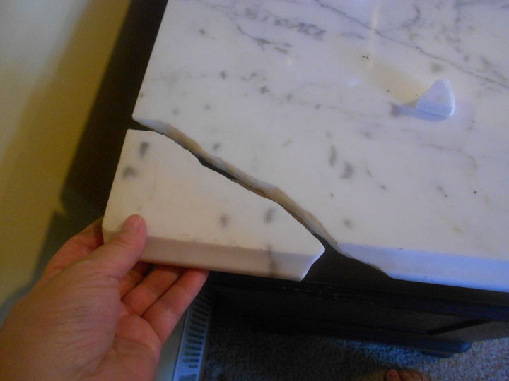 q how do i repair broke marble, diy, home maintenance repairs, how to, painted furniture, tiling, The pieces seem to fit together perfectly I am not sure what sort of product to use to put them together