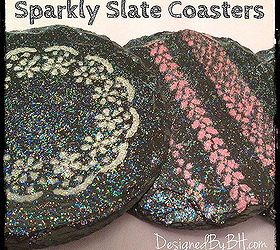 sparkly slate coasters, crafts, decoupage