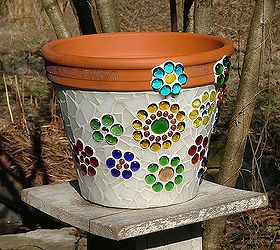 mosaic flower pot made from stained glass and glass beads