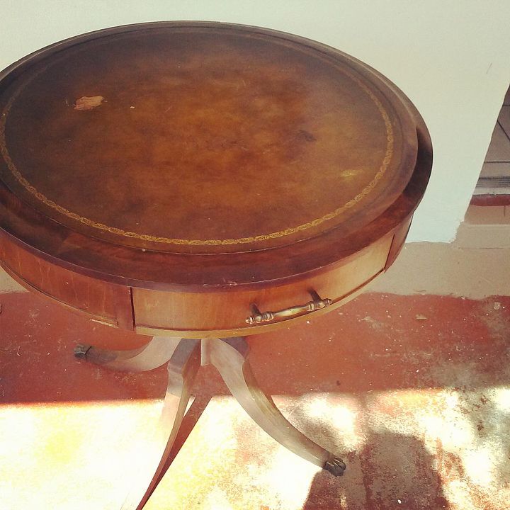 refinishing a round blue table, chalk paint, painted furniture, The table before