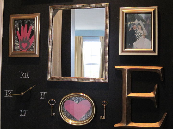 black chalkboard gallery wall, home decor, paint colors, wall decor, I used a cheap clock kit to make the wall clock