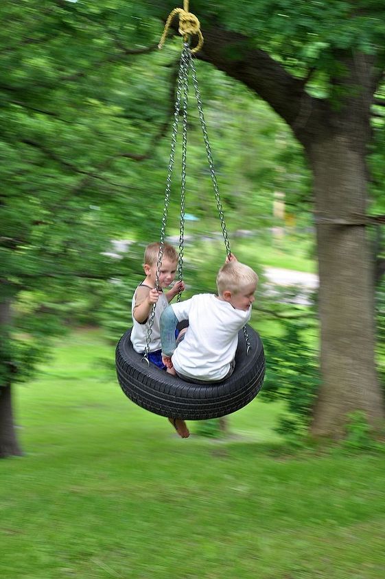 diy old fashioned tire swing, diy, outdoor living, Placement of the swing is very important Make sure there is plenty of room for those big circle swings